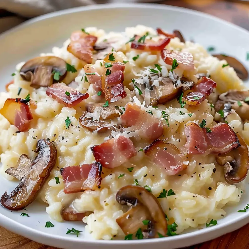 Un risotto aux lardons et champignons