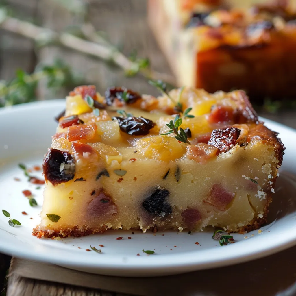 Cake aux pruneaux, lardons et thym appétissant
