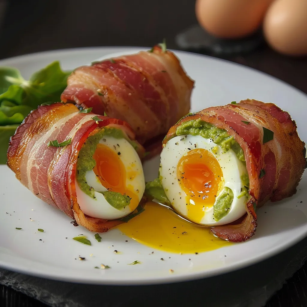 Avocat garni œuf et lard croustillant