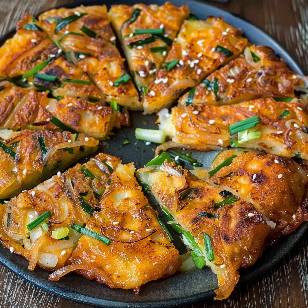 Crêpe coréenne aux oignons nouveaux croustillants