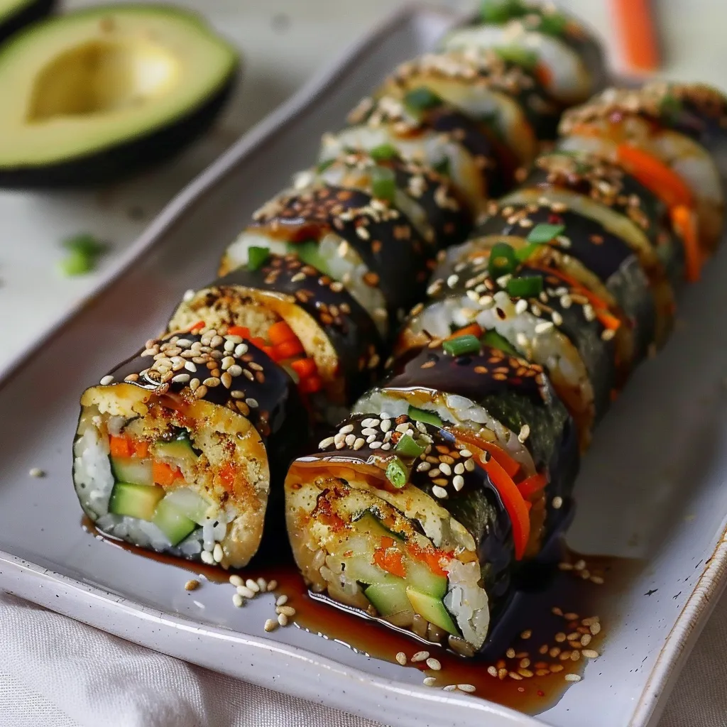 Préparez de jolis rouleaux façon sushi au tofu croustillant et légumes croquants