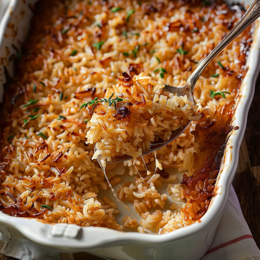 Riz crémeux au beurre et oignons cuit au four