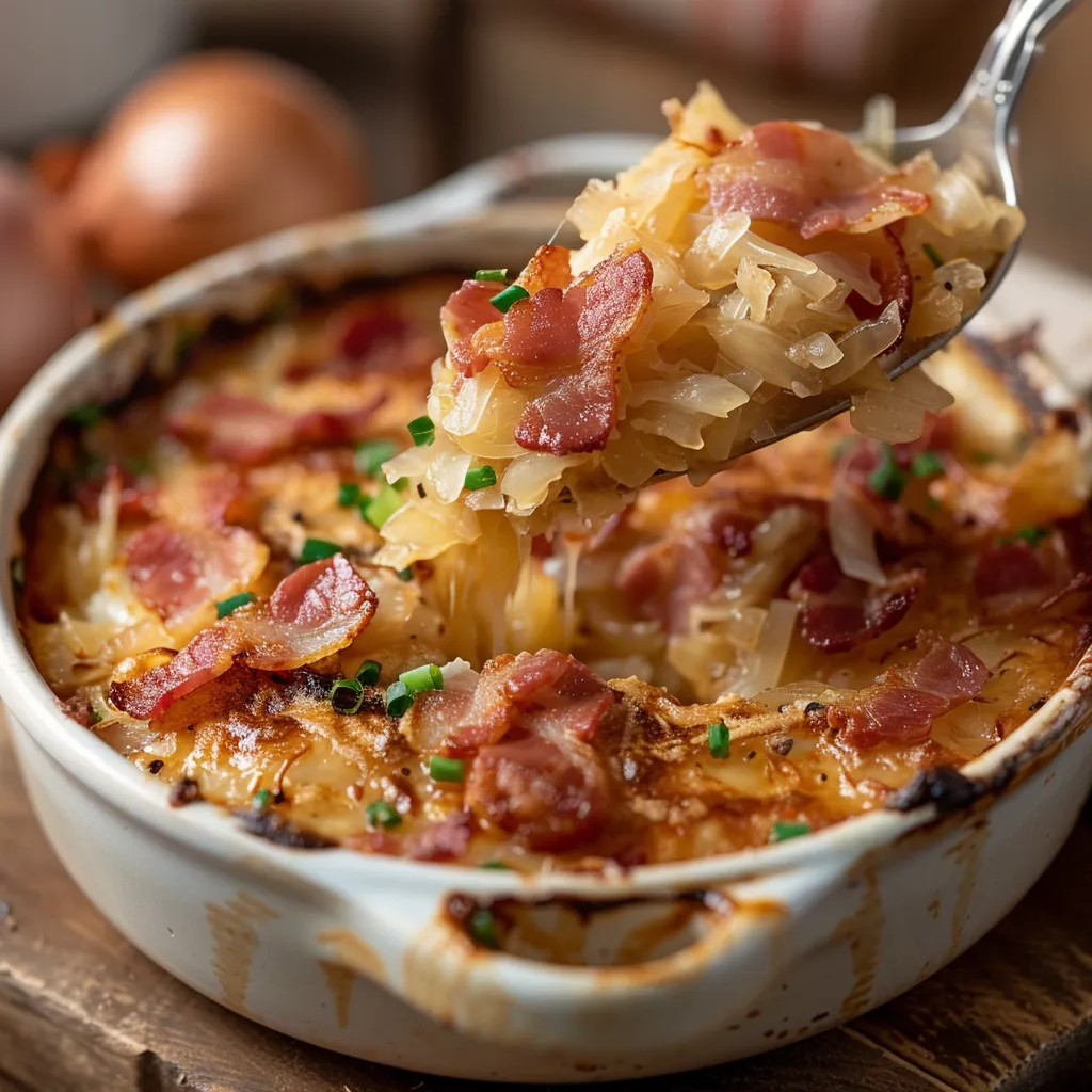 Gratin gourmand au bacon et choucroute
