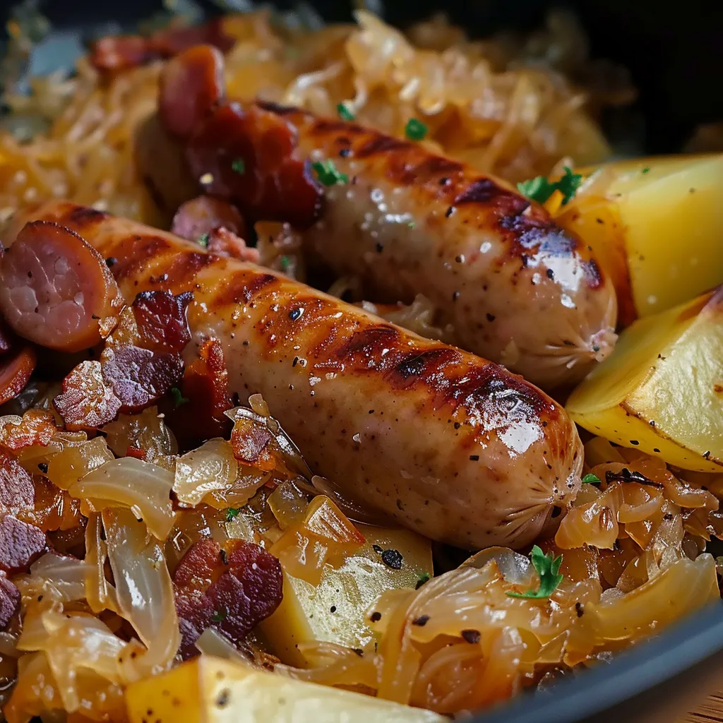 Bratwurst et pommes dorées