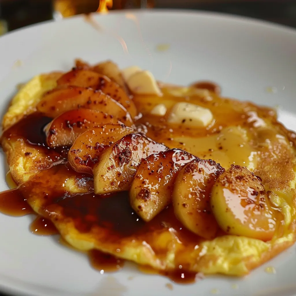 Savoureuse omelette flambée pommes érable