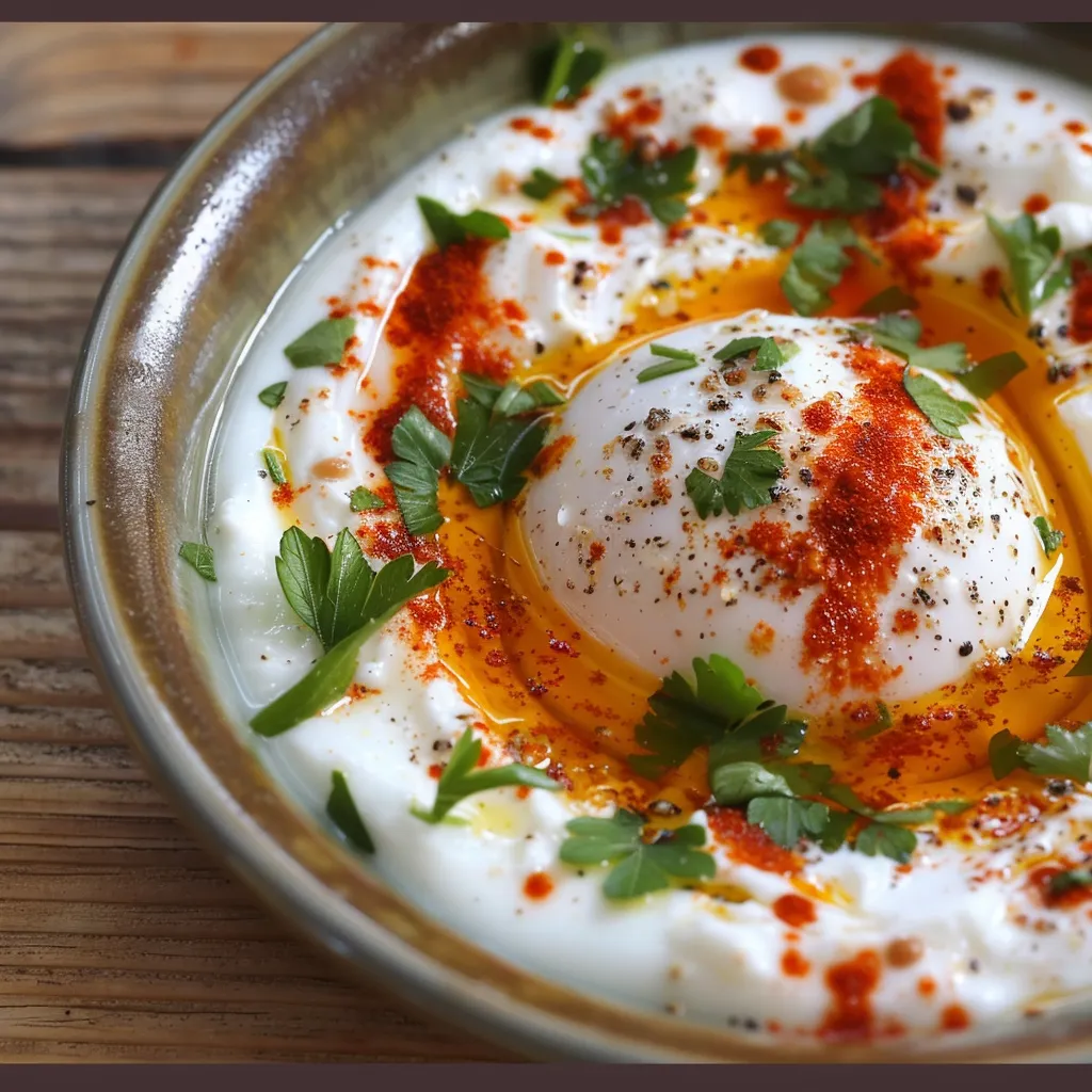 Plat turc aux oeufs, yaourt et épices