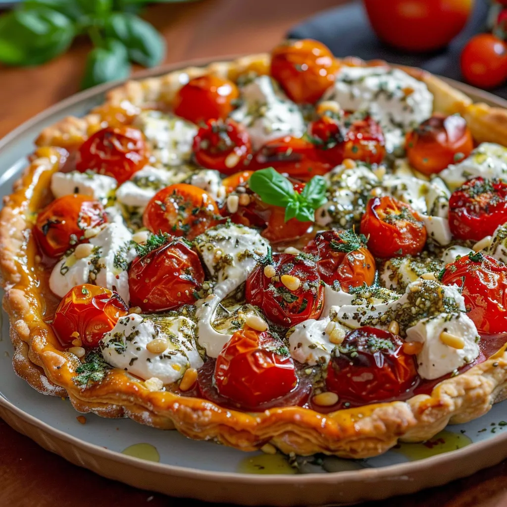 Tarte renversée aux tomates rôties et burrata