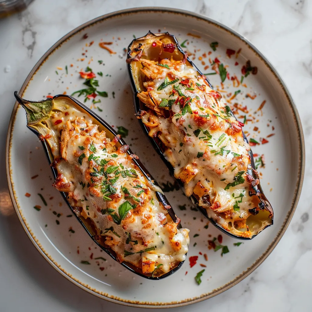 Aubergine au poulet dorée au four