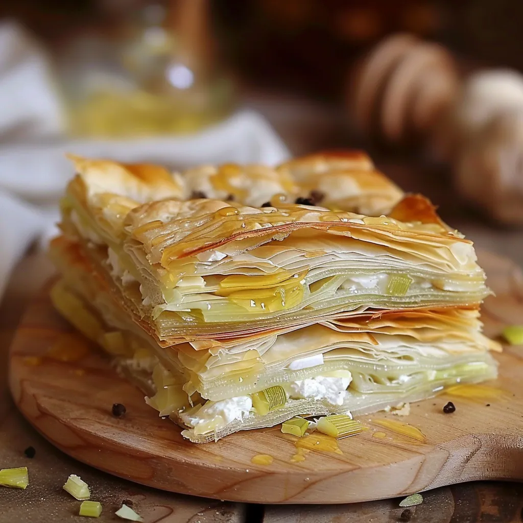 Brick bien gourmande au poireau, miel et chèvre frais