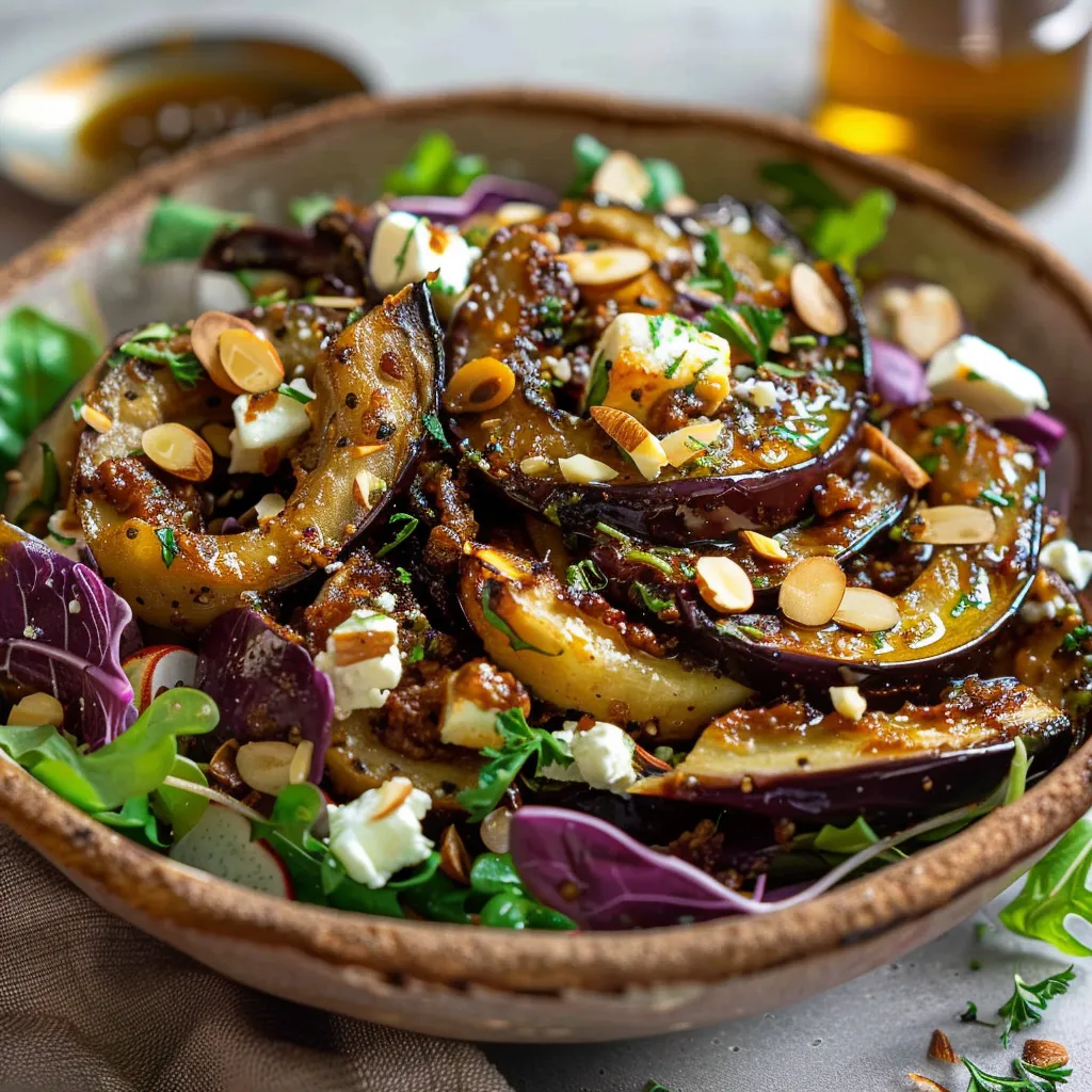 Plat frais d’aubergines rôties et salade