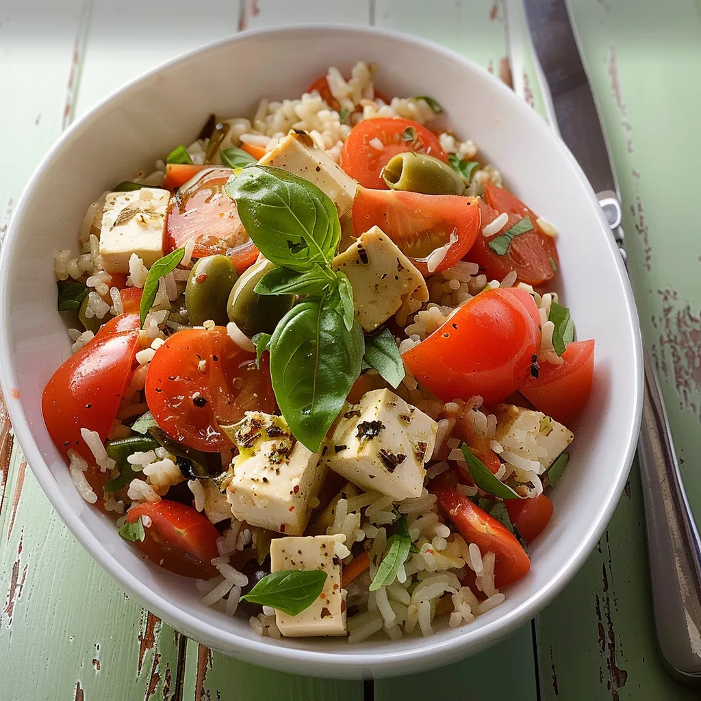 Salade de riz tofu tomates savoureuse