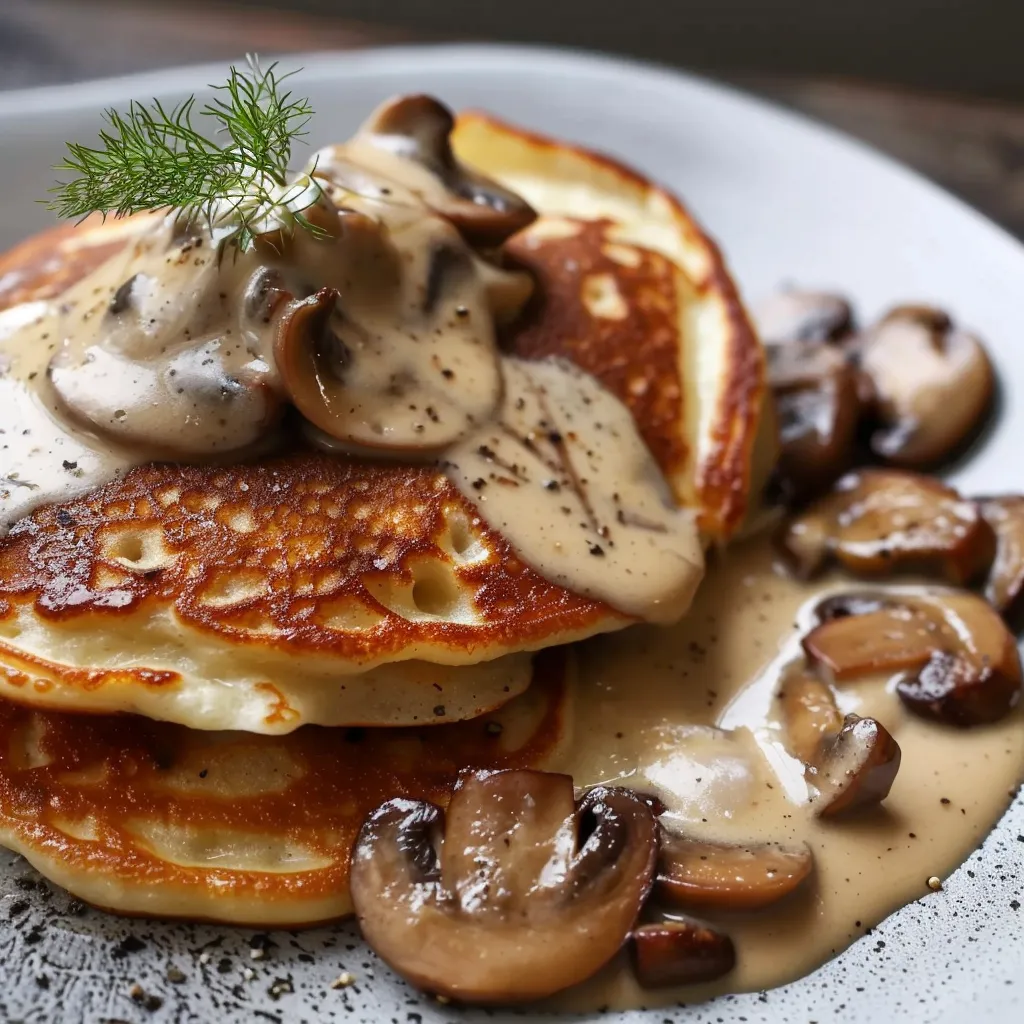 Pancakes moelleux sauce crémeuse aux champignons