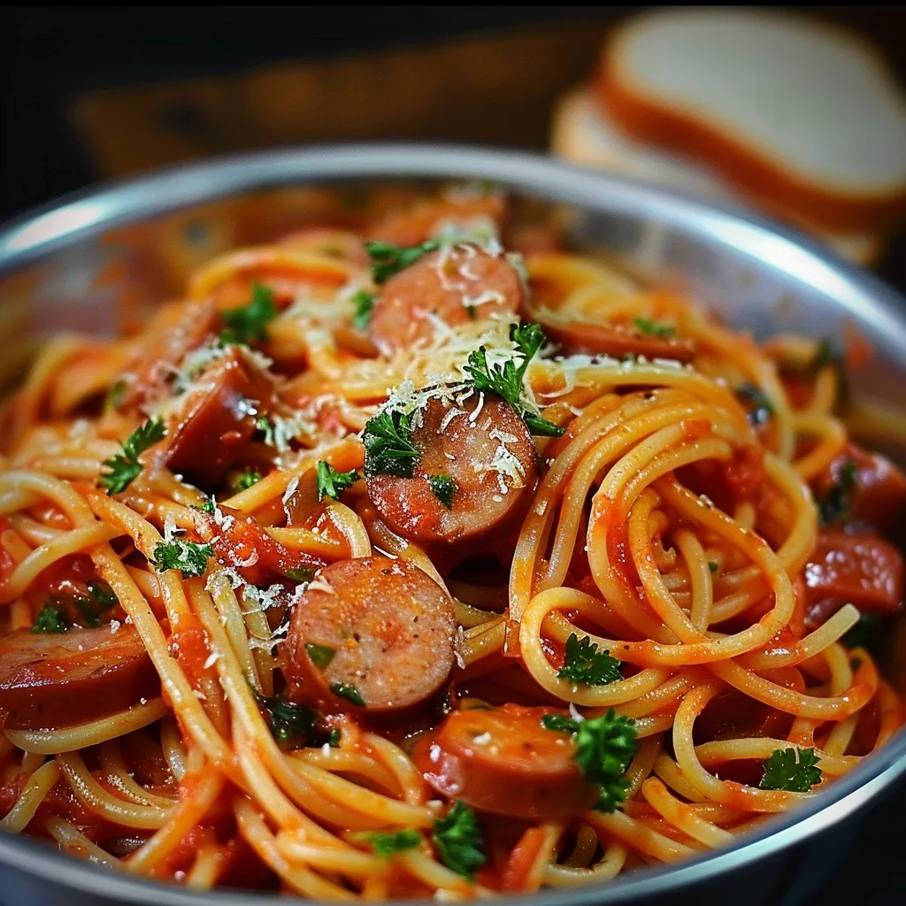 Spaghettis aux saucisses et parmesan