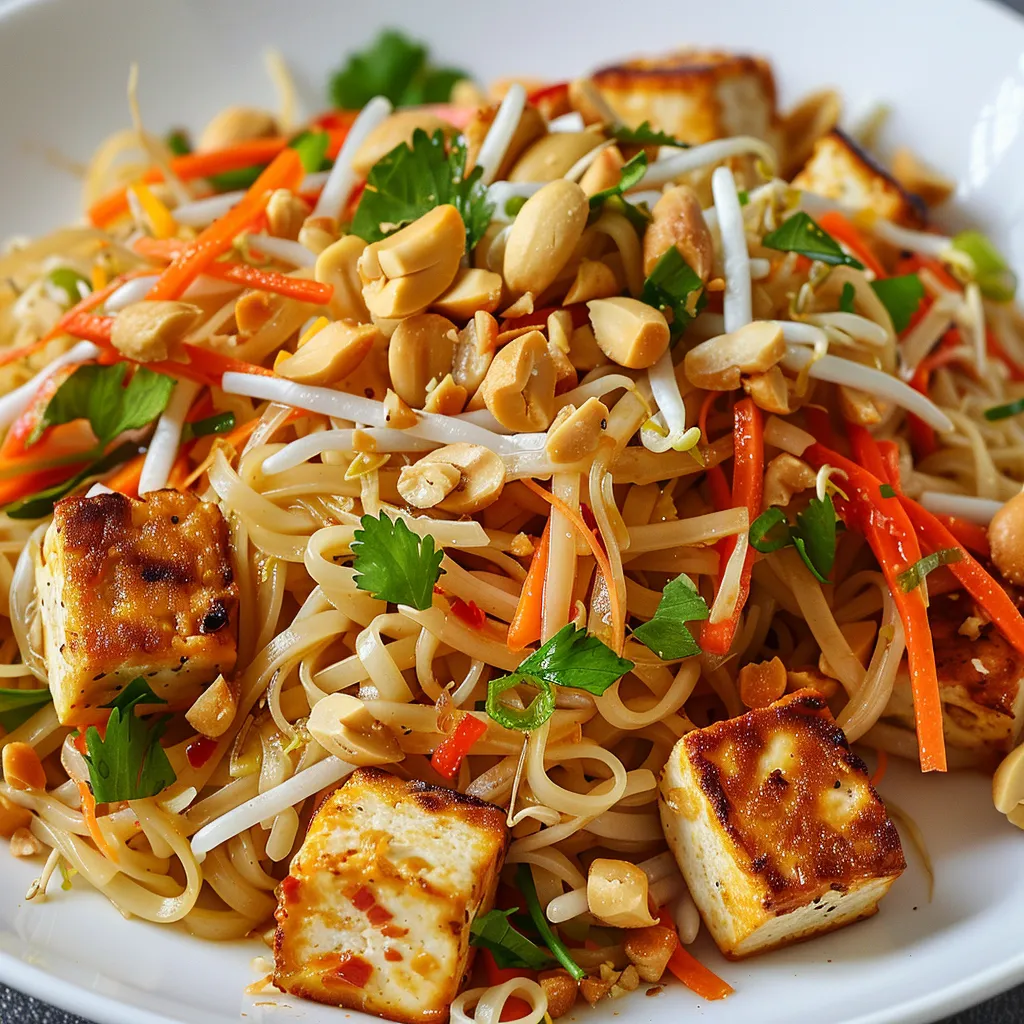 Nouilles thaï gourmande au tofu et cacahuètes