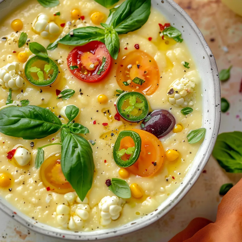 Soupe froide d’été au maïs doux et légumes frais