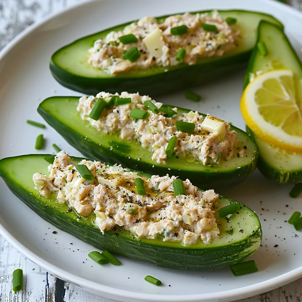 Concombre garni au thon naturel et ciboulette frais