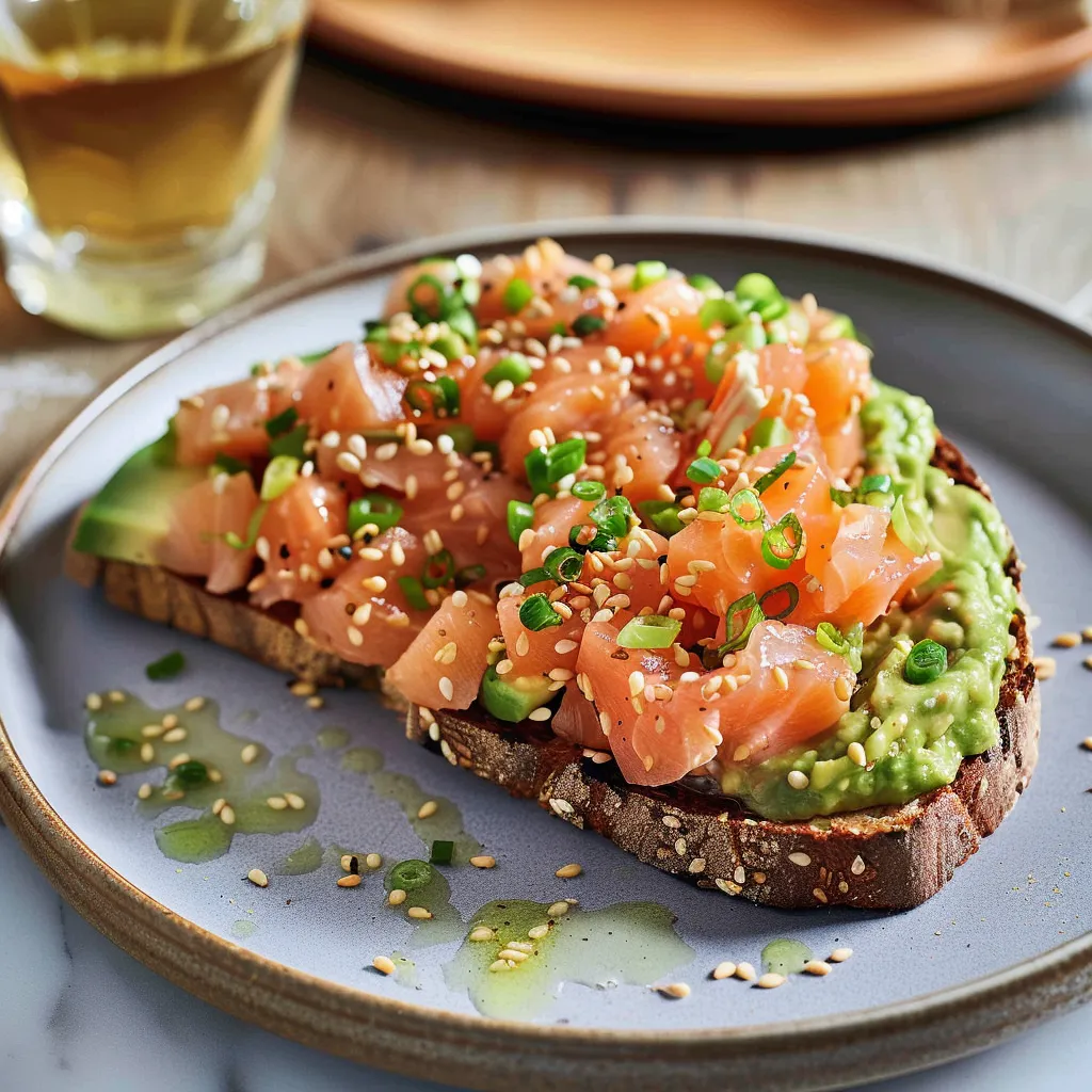 Tartines avocat et saumon frais garnies de graines de sésame