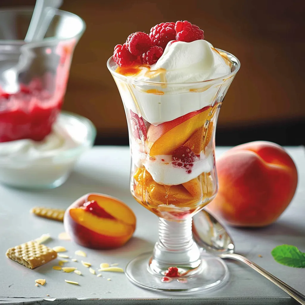 Pêches au miel et framboises