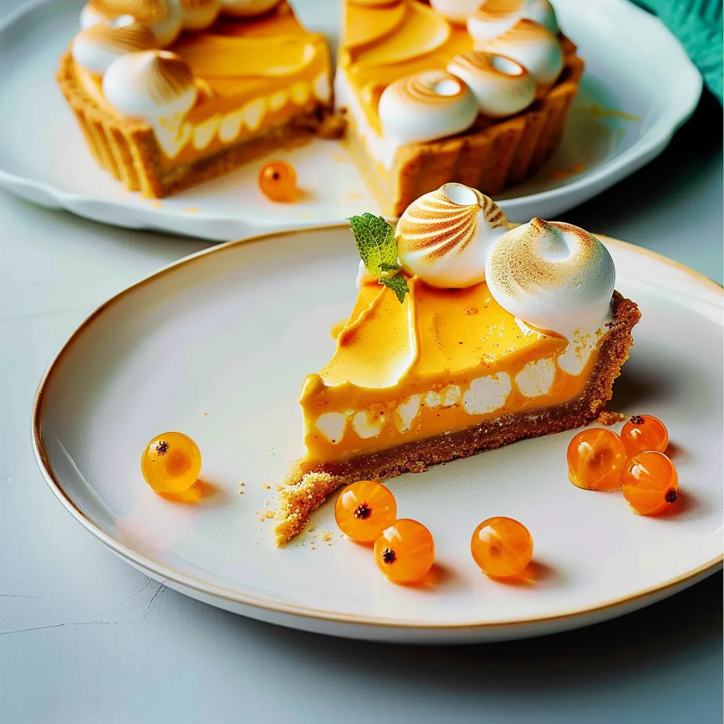 Tarte fondante à l’argousier et meringue légère