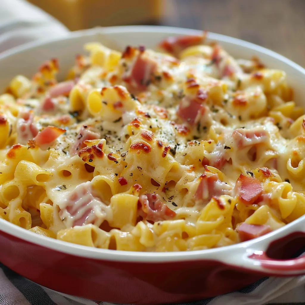 Pâtes gratinées avec jambon et fromage