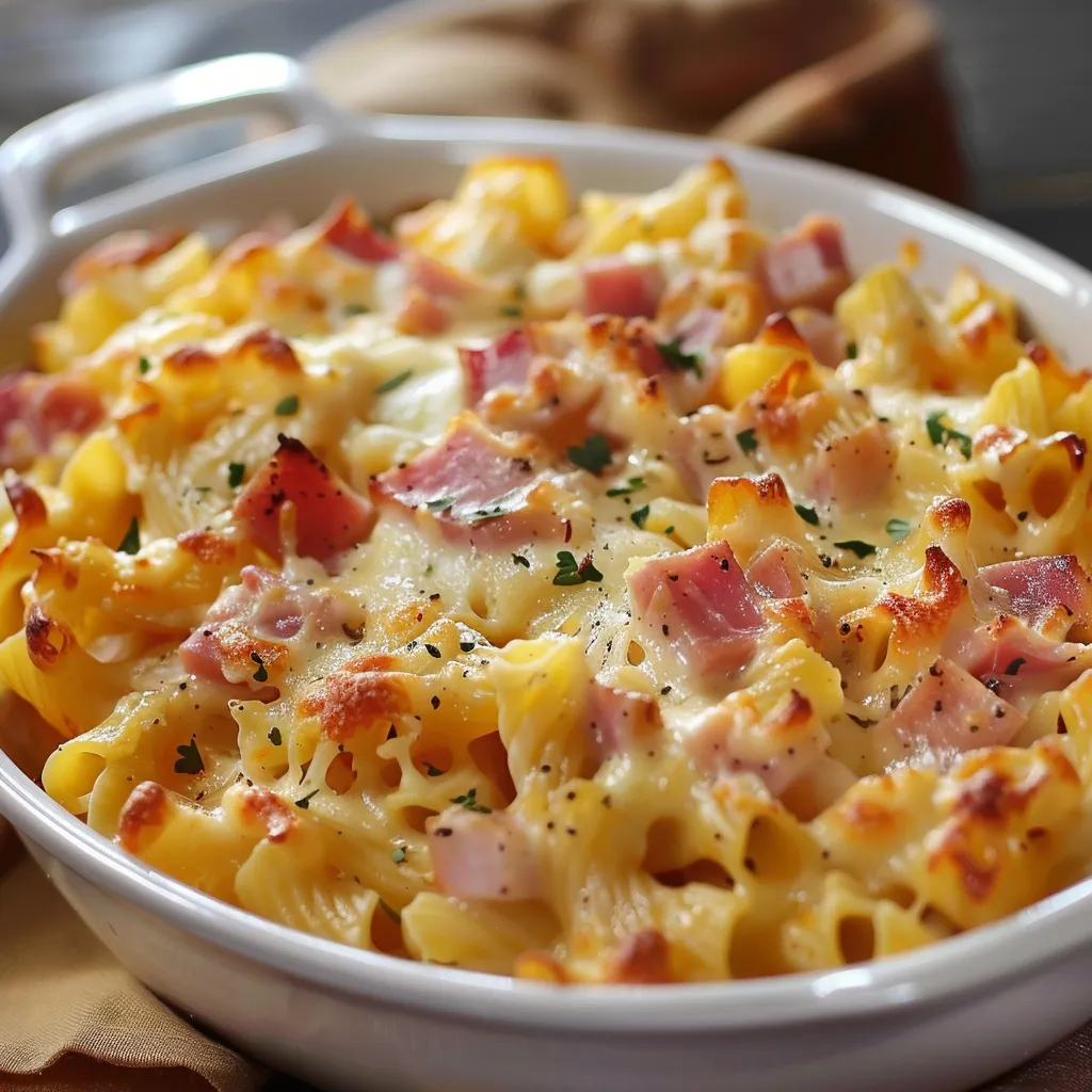 Gratin de pâtes au jambon fromage fondant