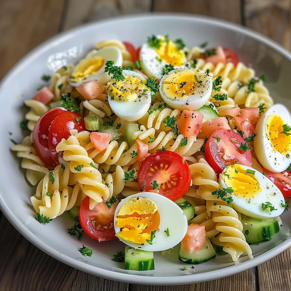 Salade de pâtes surimi œufs durs fraîche et simple