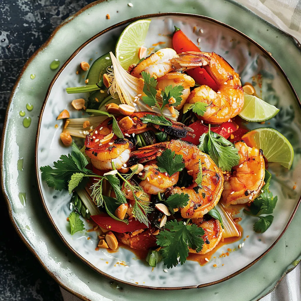 Fenouil curry rouge et crevettes grillées