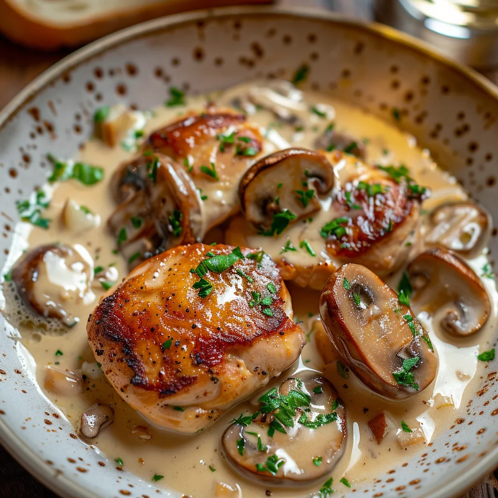 Poulet à la crème et champignons