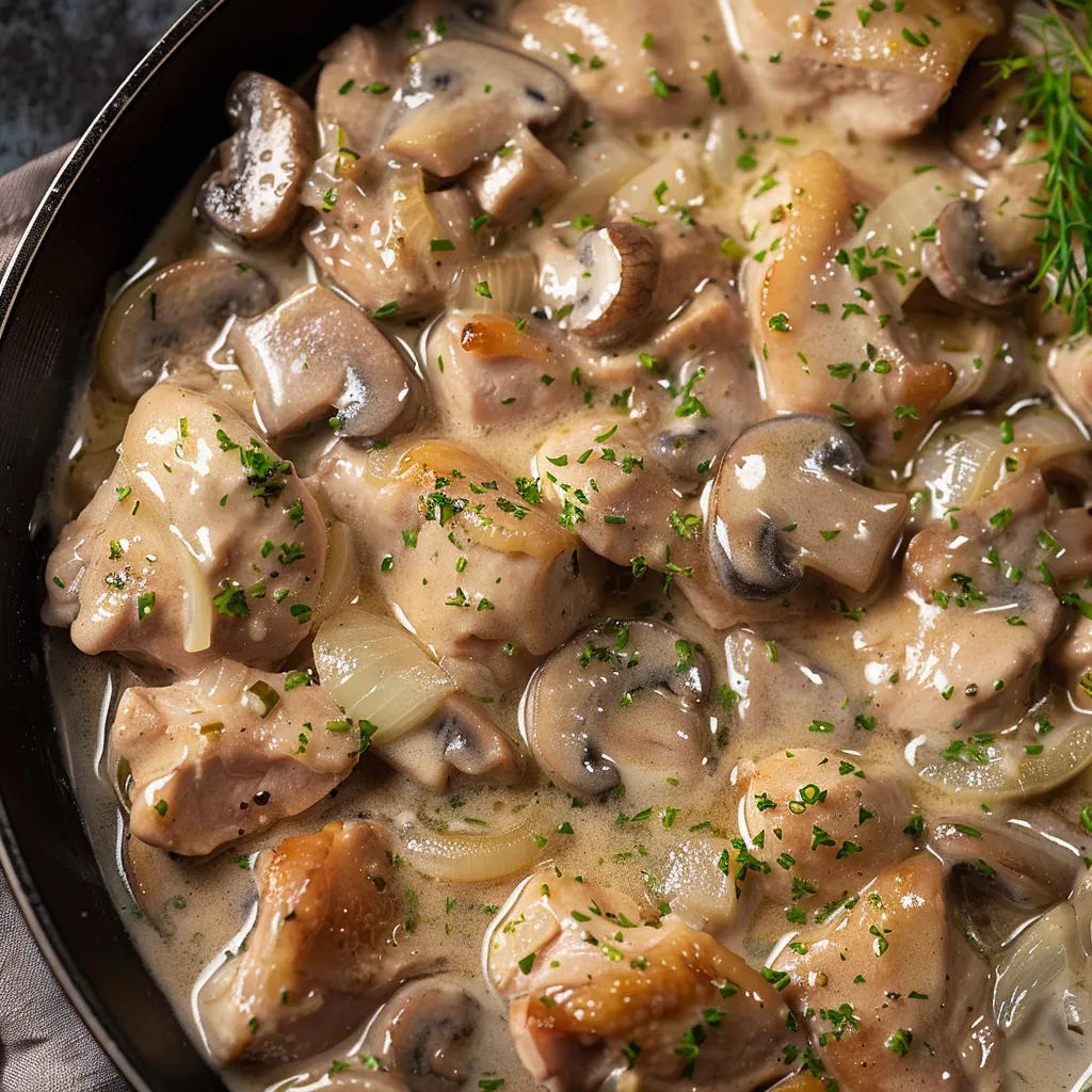 Poulet tendre et champignons