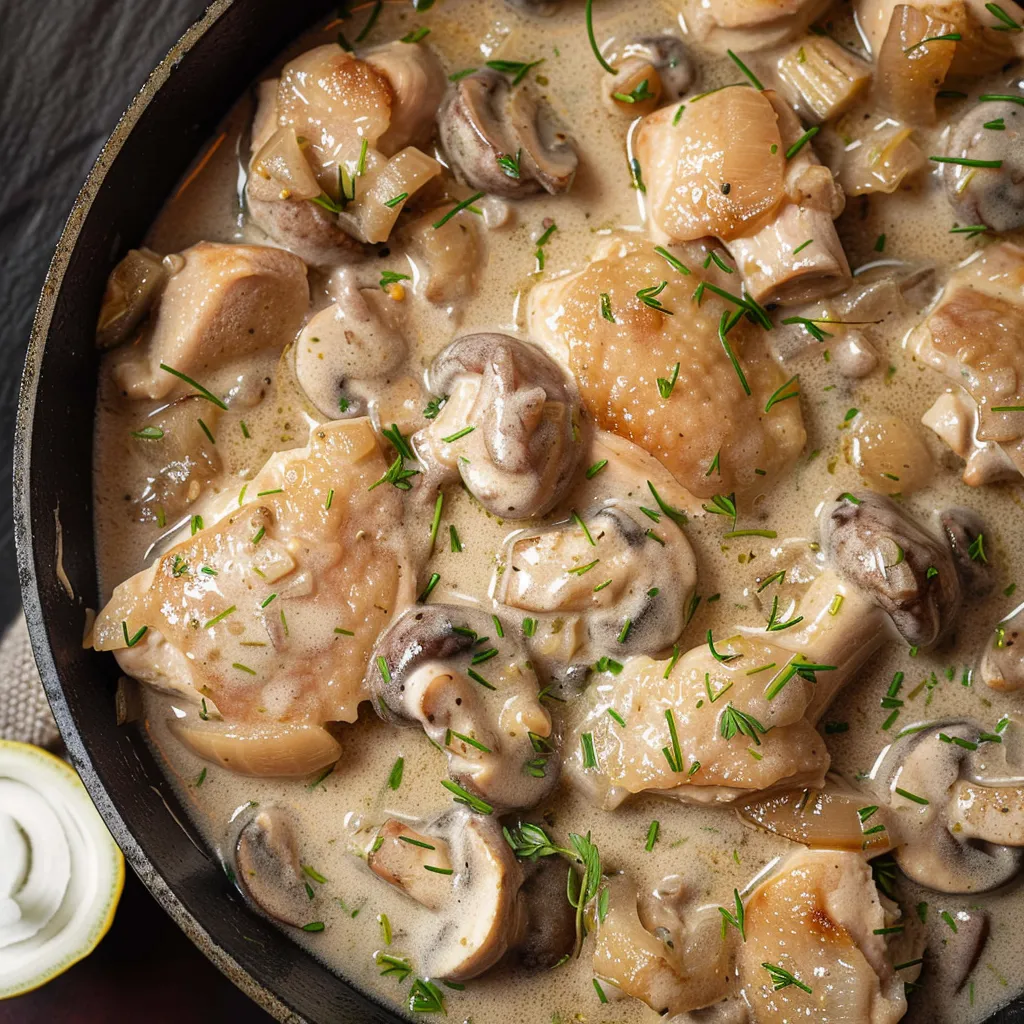 Poulet tendre aux champignons sauce crémeuse
