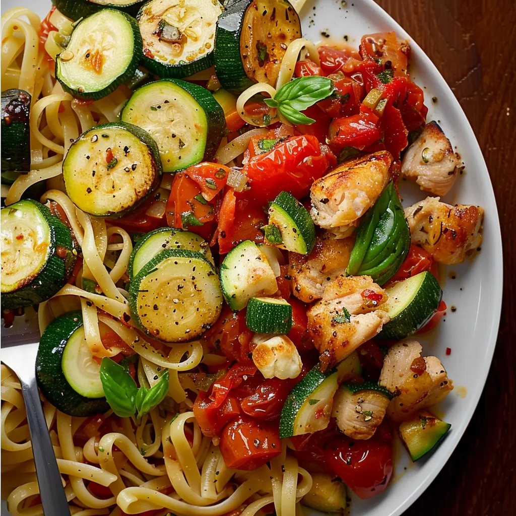 Poulet courgettes et pâtes