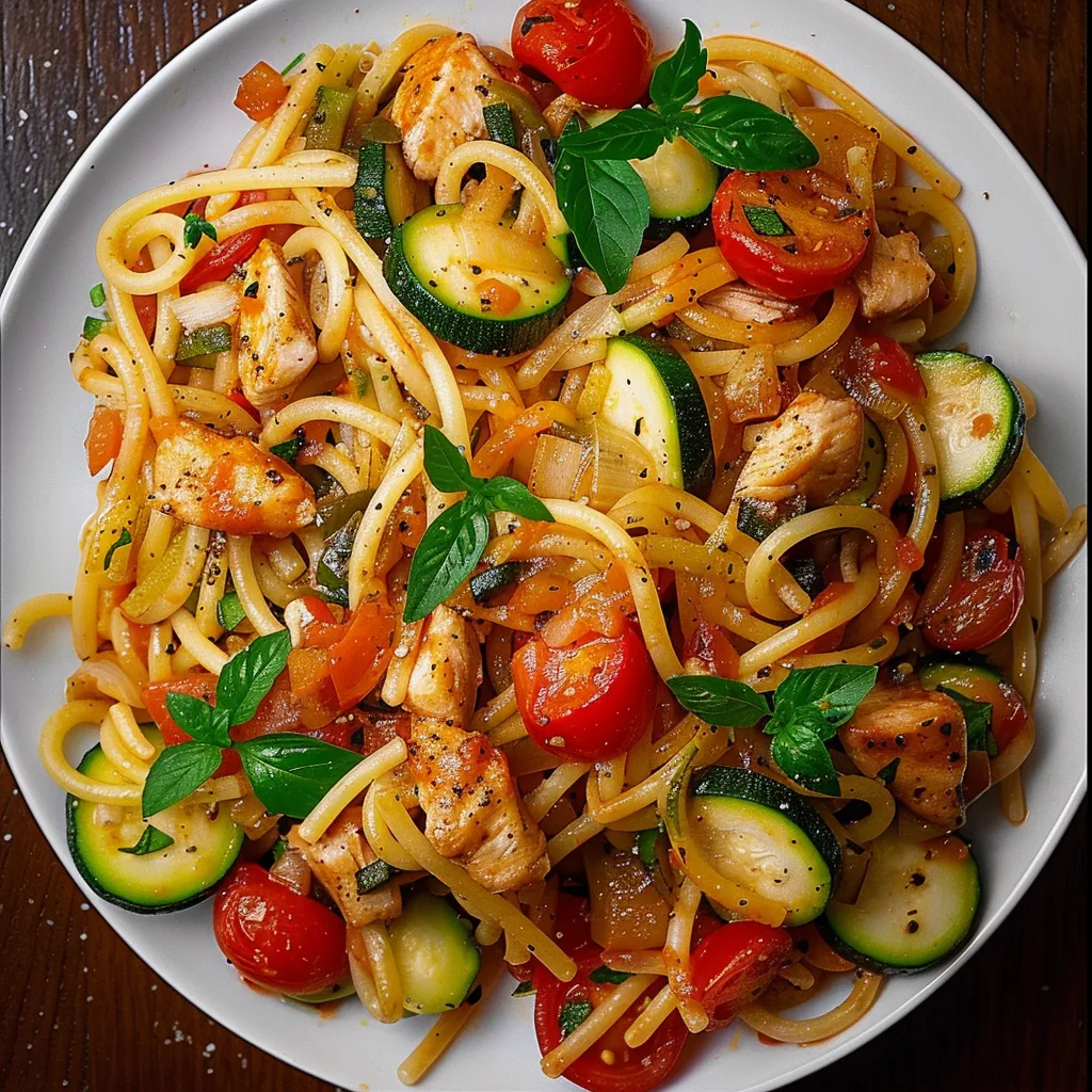 Pâtes crémeuses au poulet et courgette