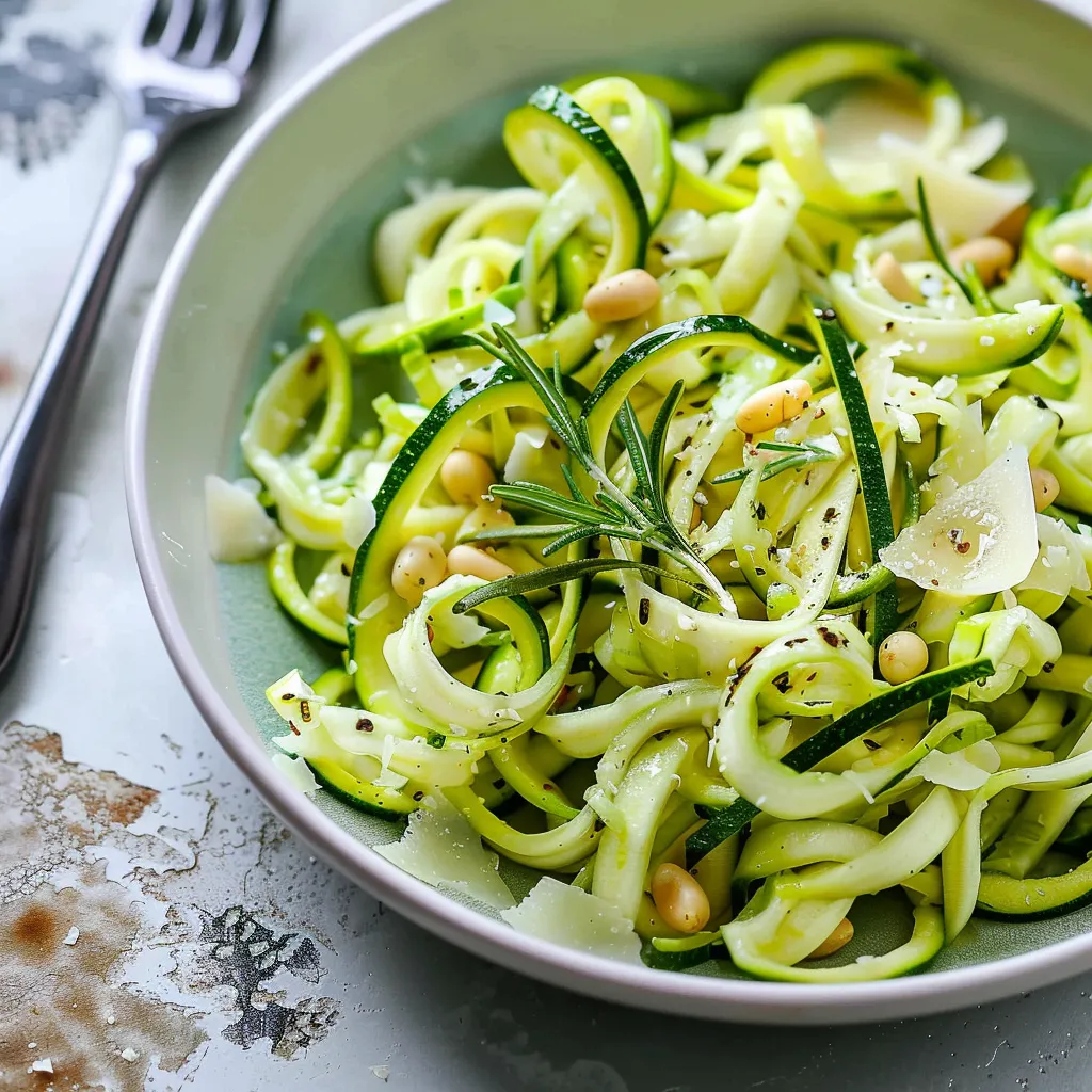 Assiette fraîche de courgettes au romarin