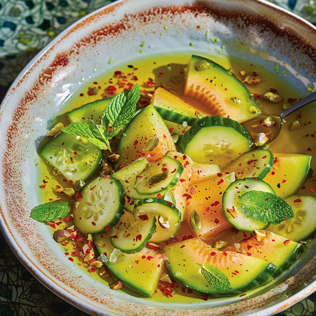 Fresh salade melon et concombre sauce légère