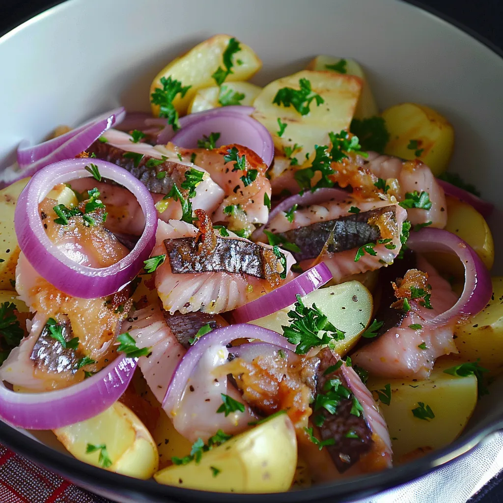Hareng fumé et pommes tout juste tièdes à la méditerranéenne