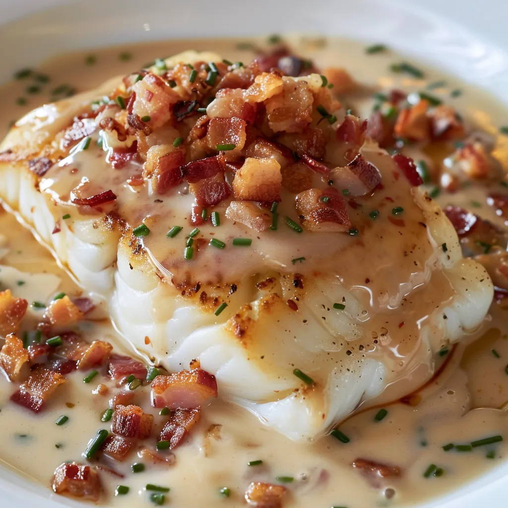 Cabillaud crémeux et lardons, plat facile à préparer