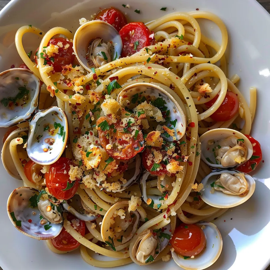 Bucatini aux tomates et palourdes, une assiette pleine de saveurs