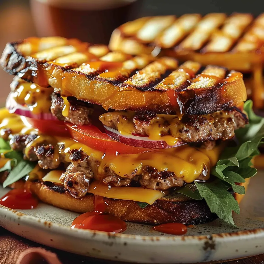 Panini burger doré au cheddar fondant