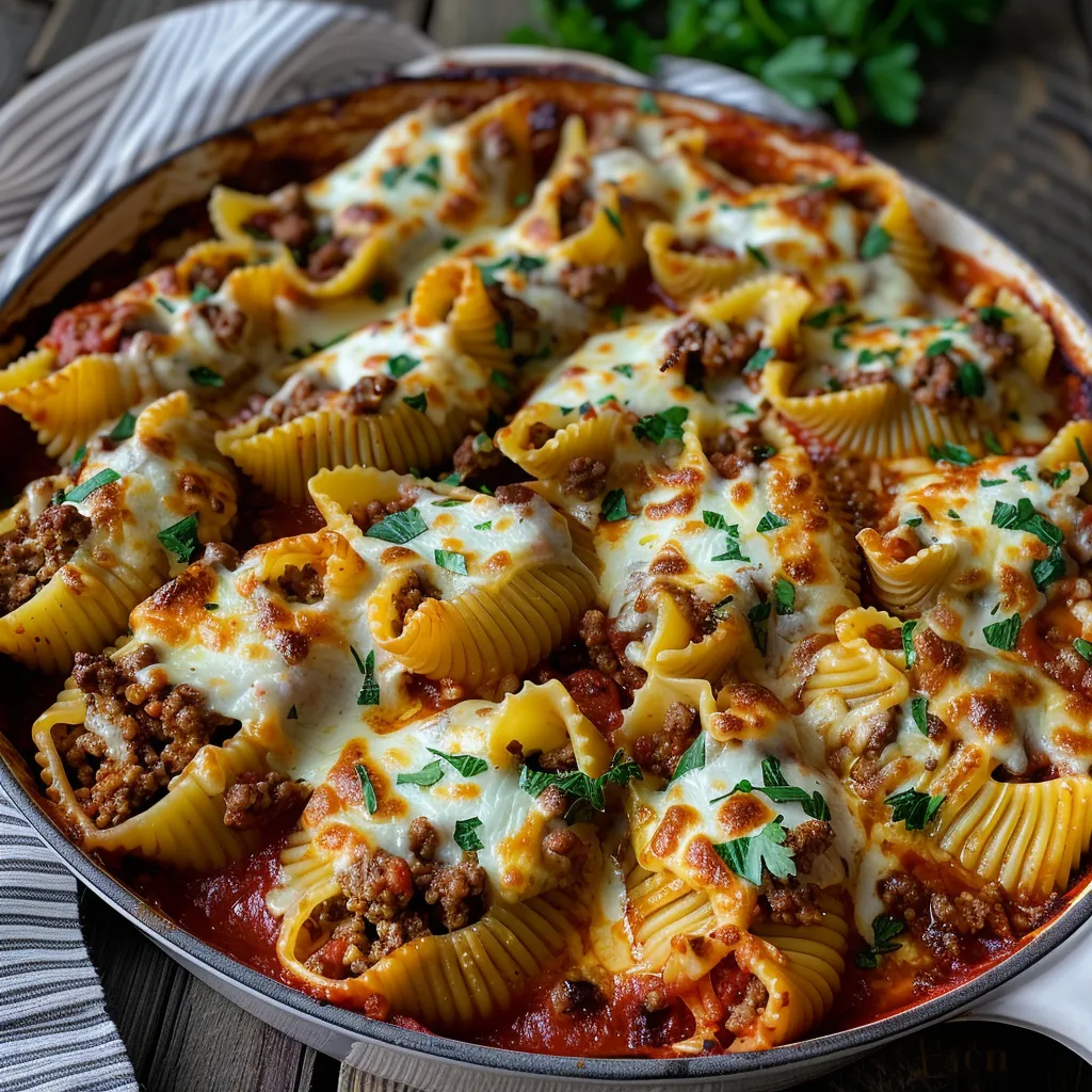 Bœuf et coquilles gratinées