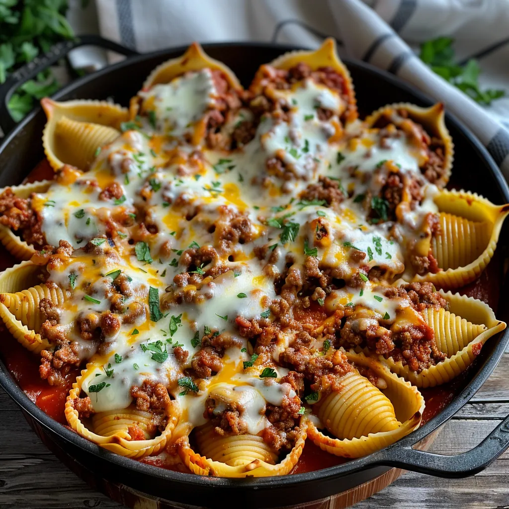 Coquilles de pâtes gratinées farcies au bœuf et à la ricotta