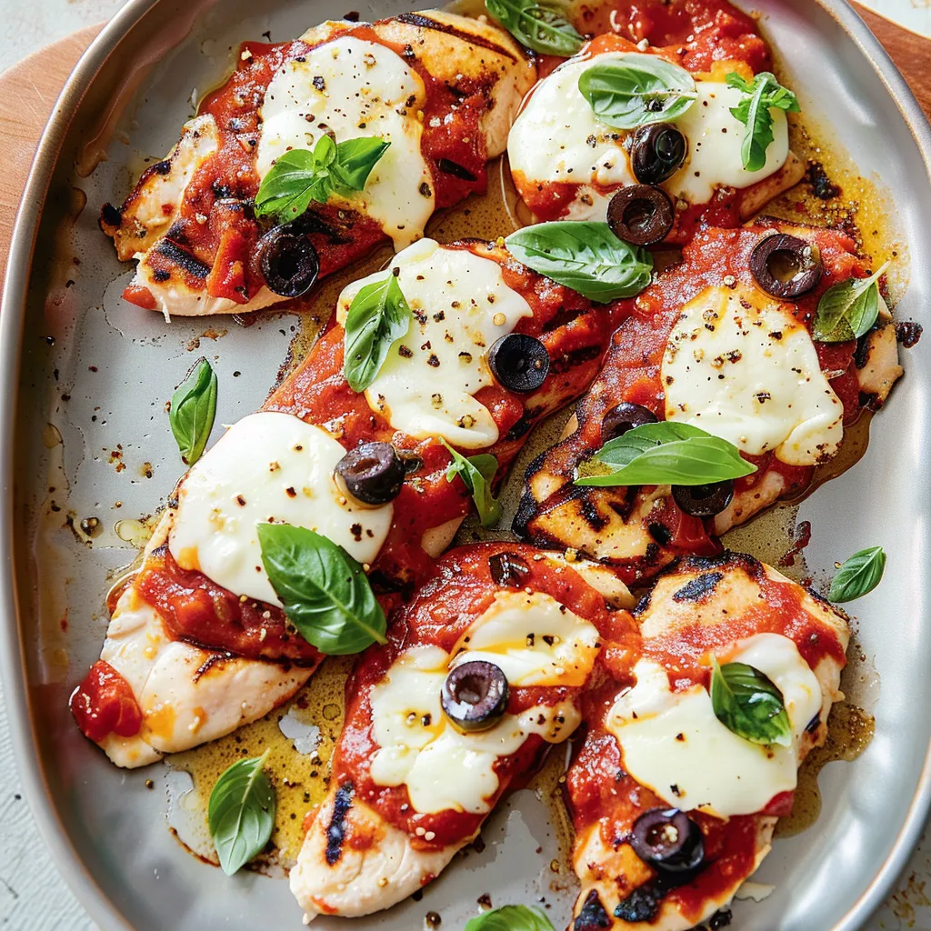 Escalopes de poulet sautées à la sauce tomate et mozzarella filante