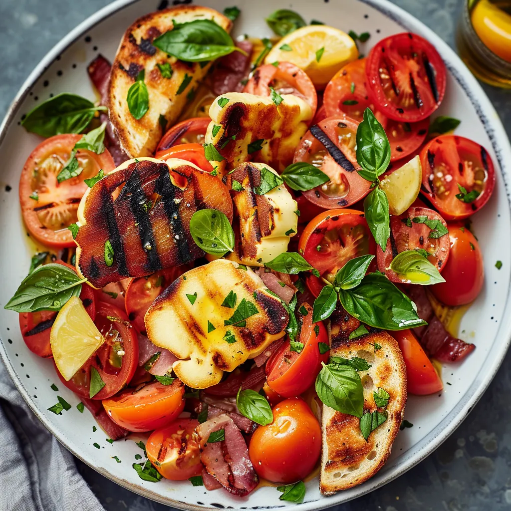 Tomates avec bacon et fromage halloumi