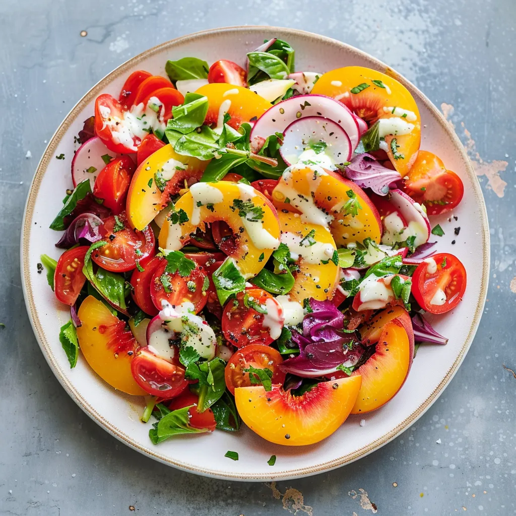 Pêches tomates légères et fraîches