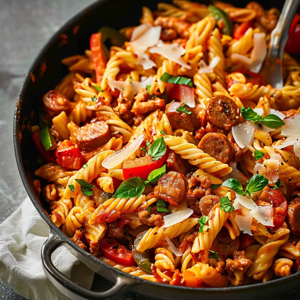 Plat de pâtes à l’italienne aux poivrons et bocconcinis fondants