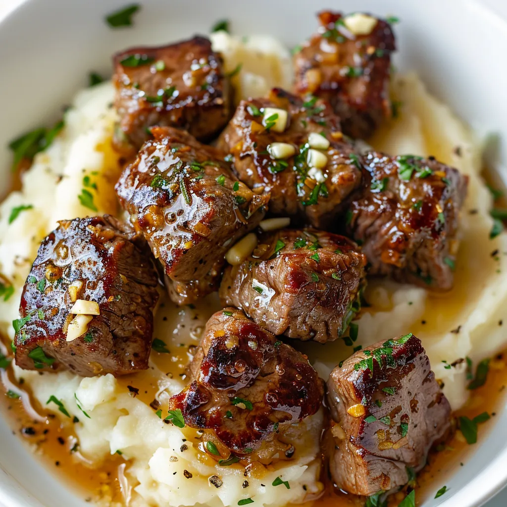 Steak à l’ail et beurre avec purée douce