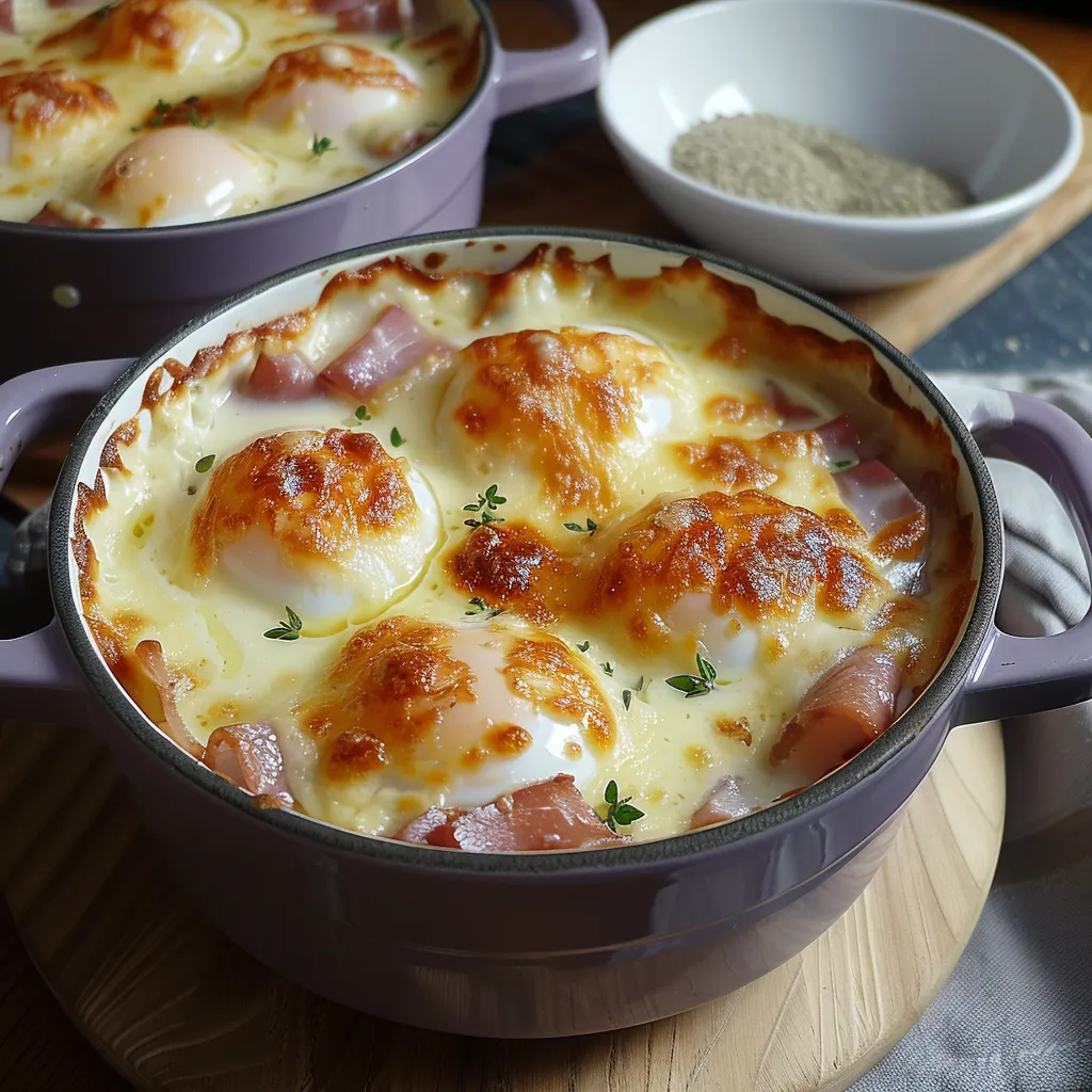 Gratin œufs, jambon crémeux