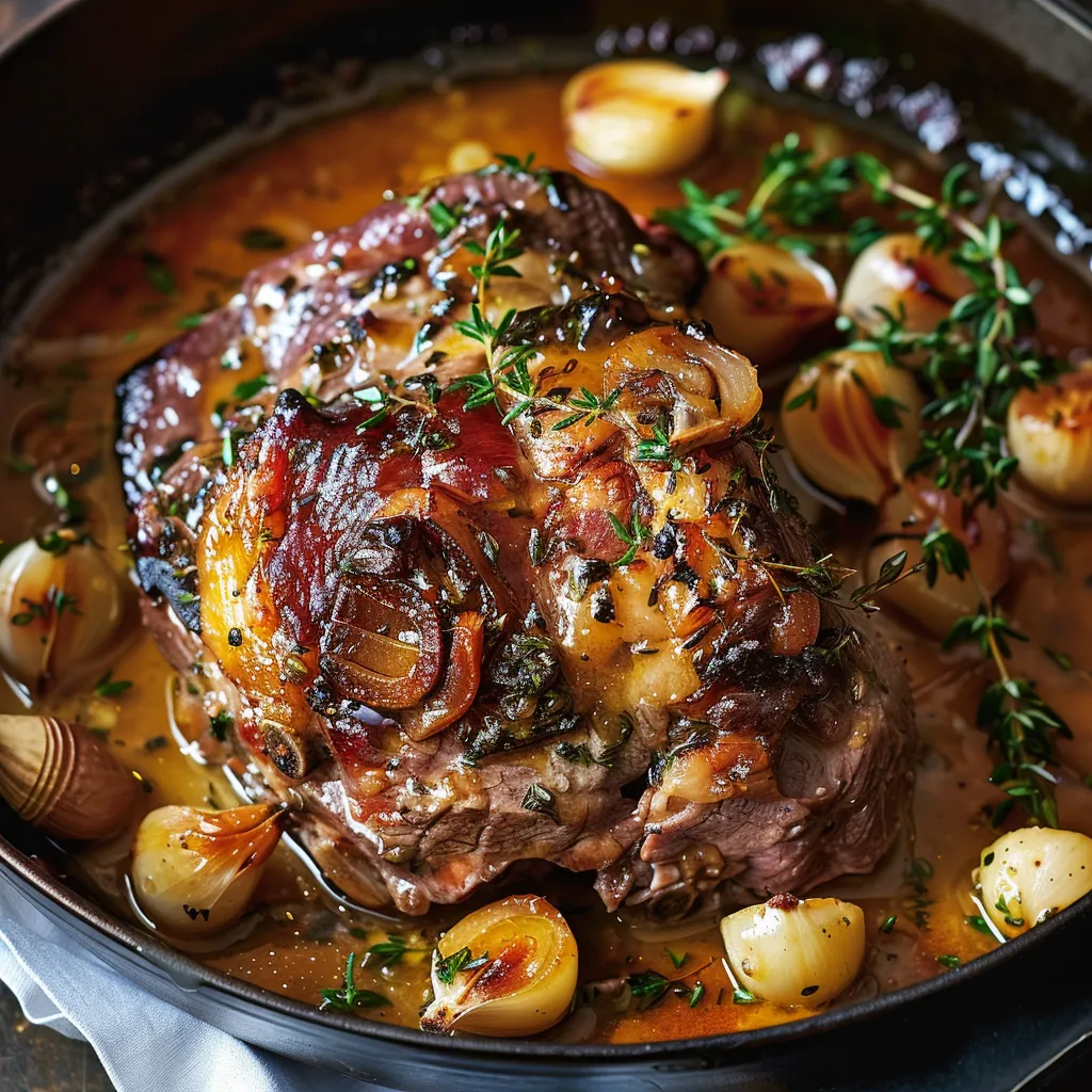 Épaule d’agneau fondante, ail et miel