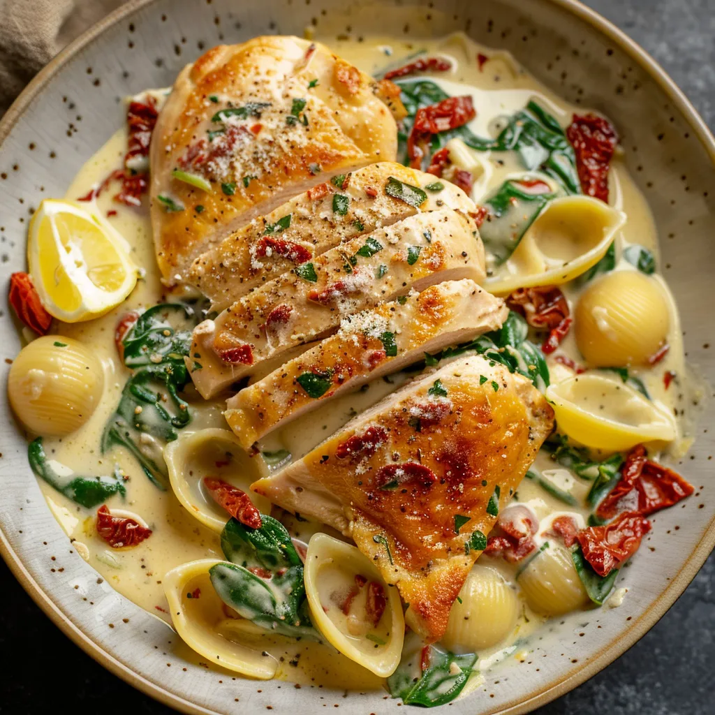 Poulet façon Toscane avec épinards et crème