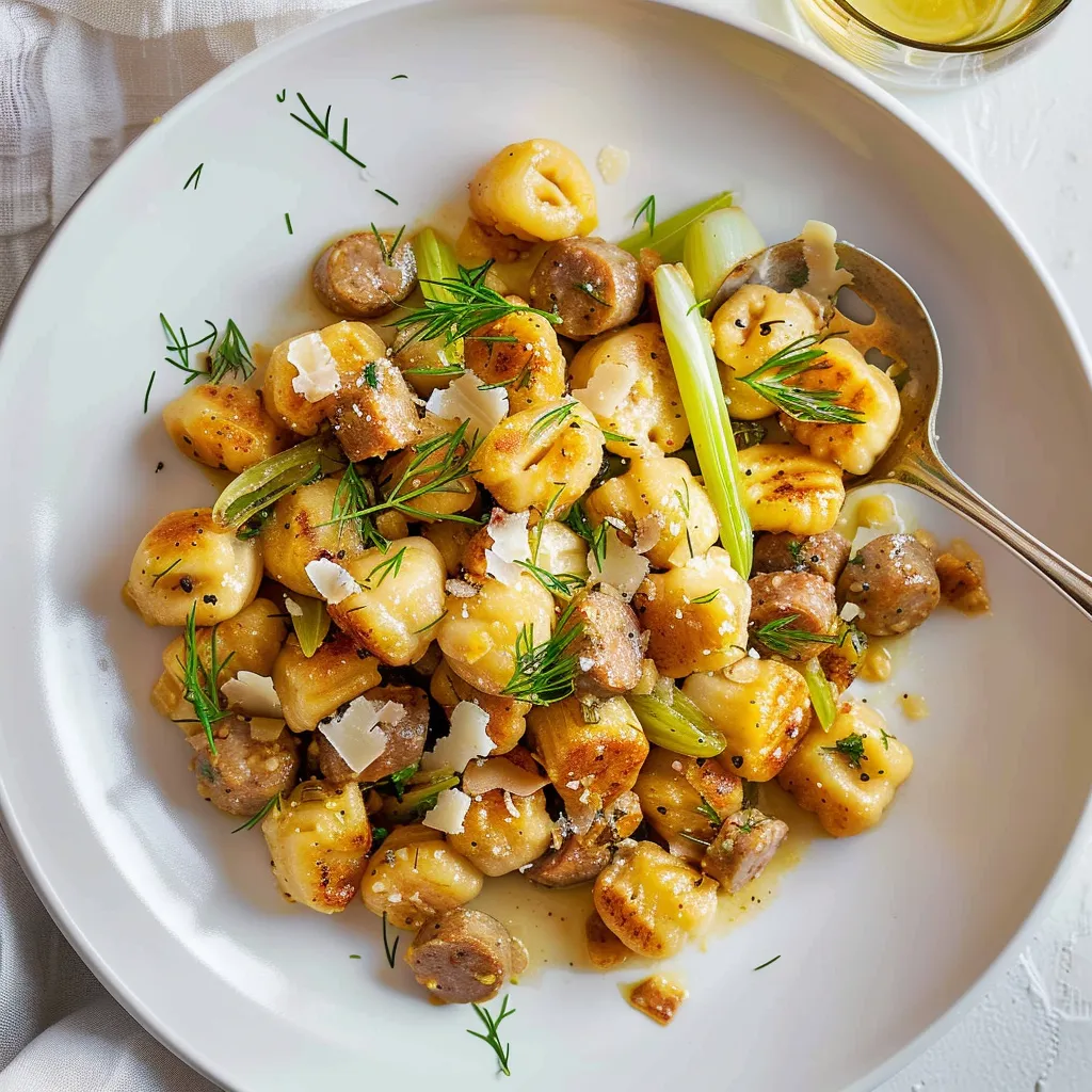 Délicieux gnocchis aux poireaux et saucisse