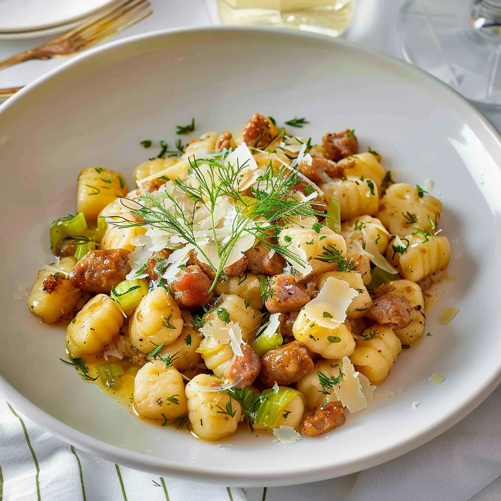 Délicieux gnocchis poireau saucisse